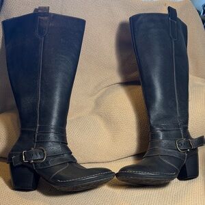 Leather Black Heeled Boots WIDE CALF 18” 8.5W YES for real - WIDE CALF.